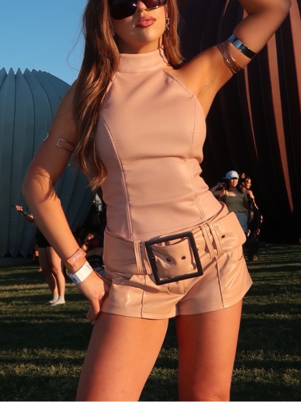 Light pink leather halter top & micro shorts SET